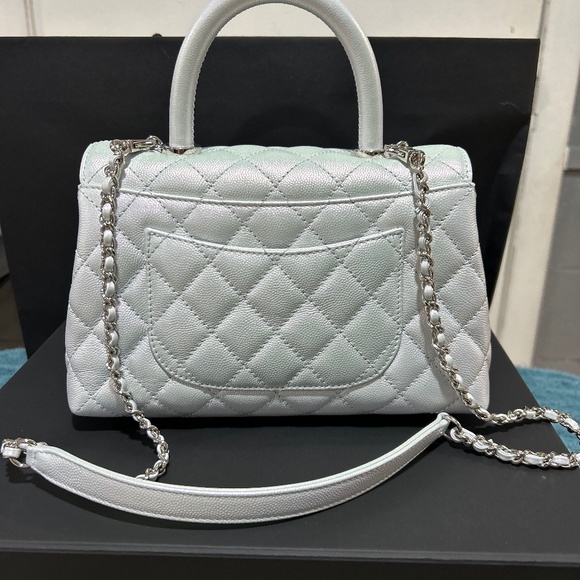 Mini Coco Handle Flap Bag  Iridescent Icy Bleu /veau - Picture 1 of 7